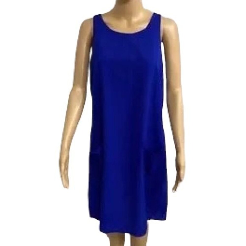 A by Amanda Uprichard Blue Sleeveless Pocket Dress Shift Size Large Lightweight